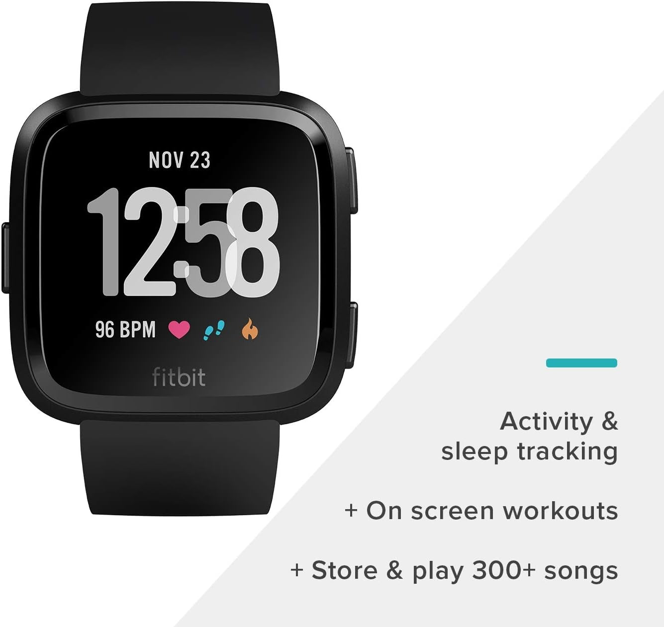 Fitbit Versa Activity Tracker w/ Bonus Large Band, Black & White FB504GMBKLBNDLB