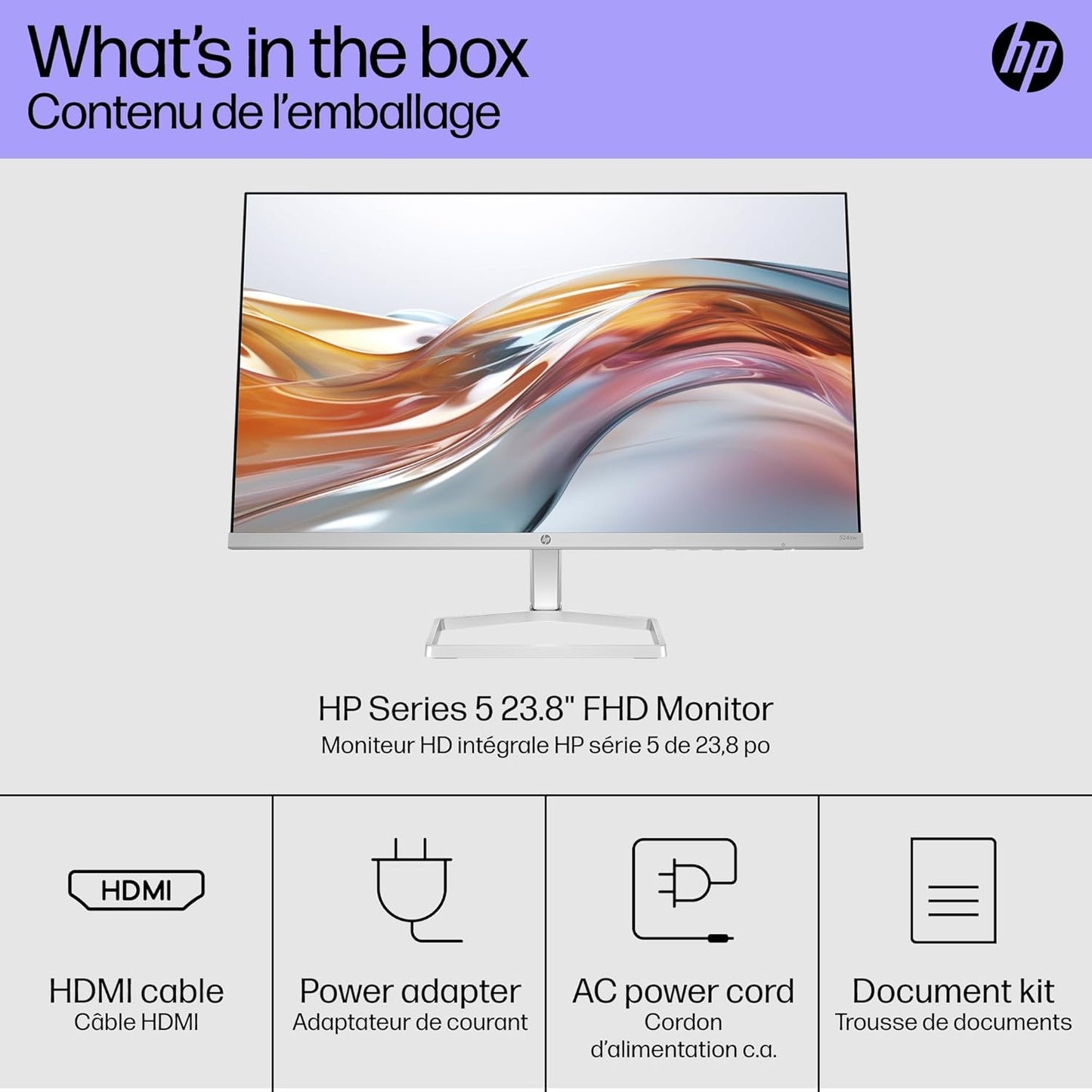 HP Series 5 23.8" 1920 x 1080 5ms 100Hz FHD Monitor with Speakers HDMI, VGA - 524SA
