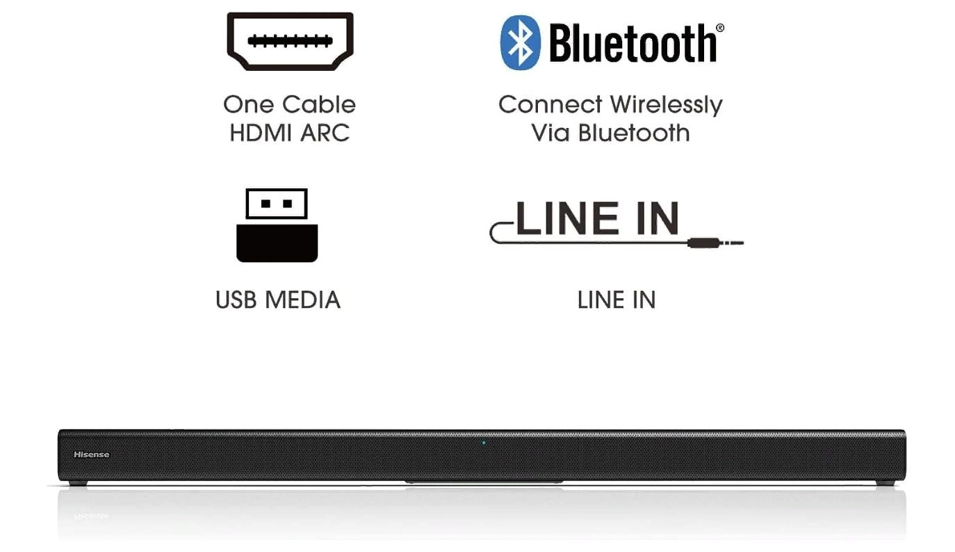 Hisense HS205 2.0ch Sound Bar 60W Bluetooth, HDMI ARC/Optical/AUX/USB