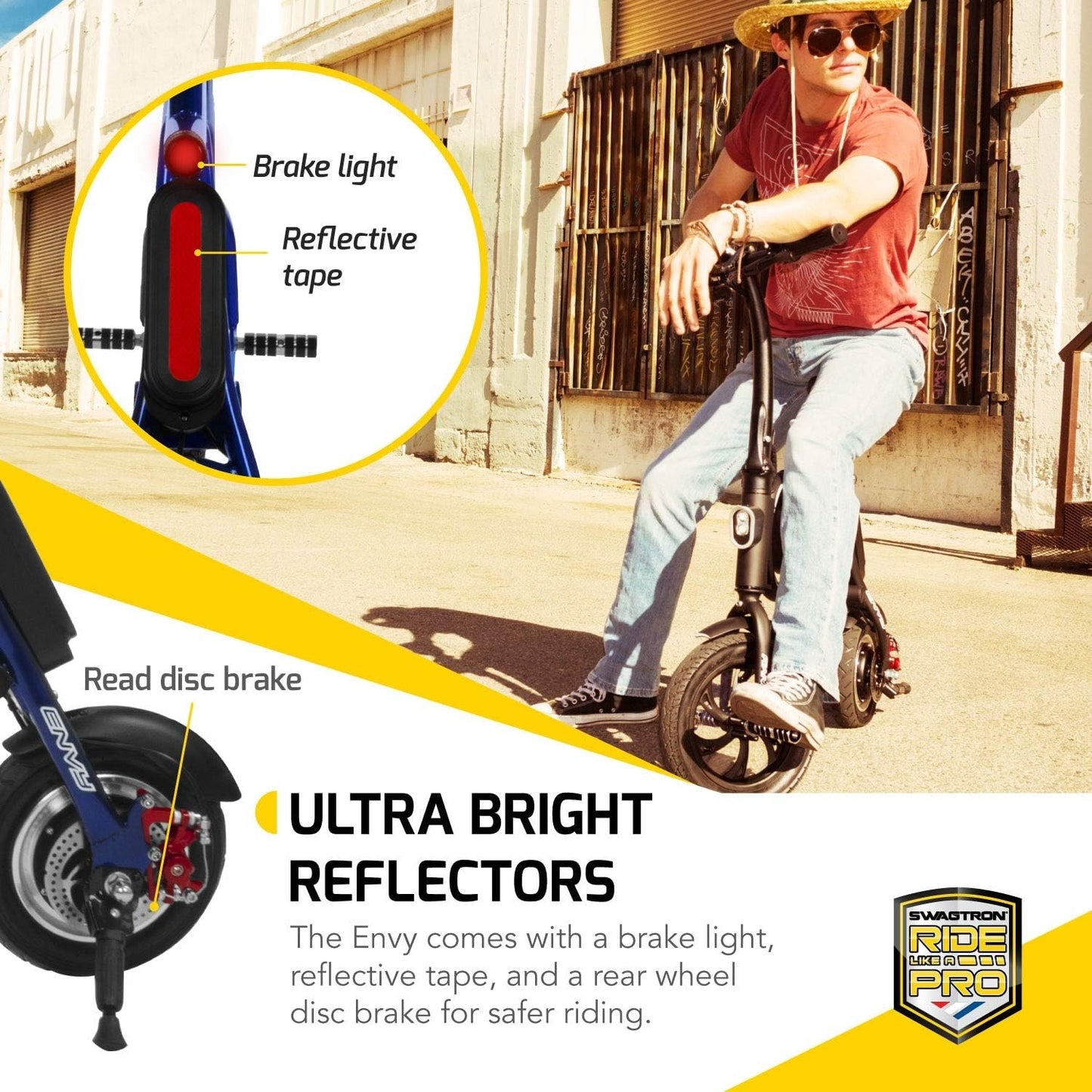 Swagtron SwagCycle SCE-1 Envy Steel Frame Folding Electric Bicycle e Bike w/ Automatic Headlight, Reach 10 mph; 264 lbs Max Load - White 36860-5