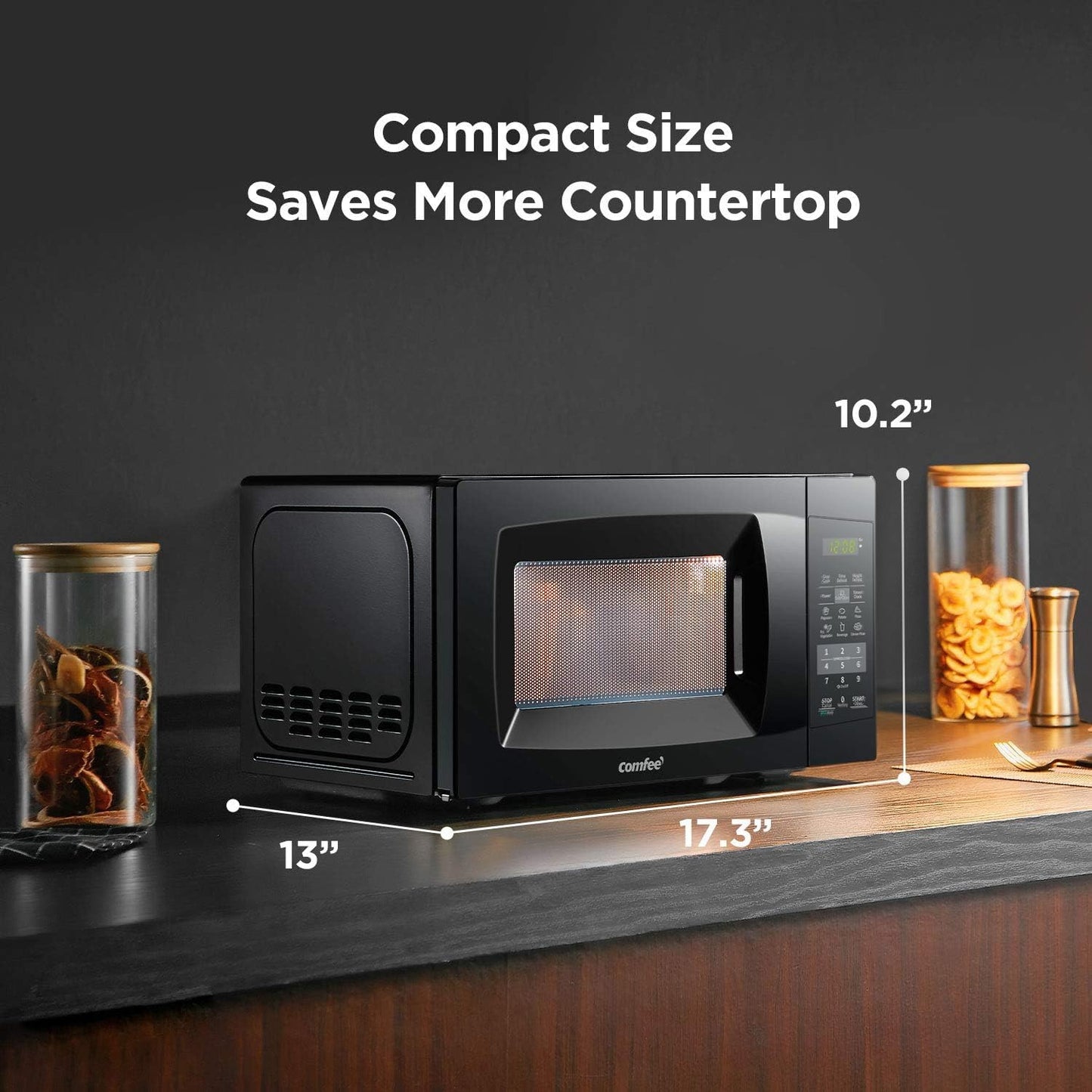 Comfee 0.7 cu. ft. 700 Watt Compact Countertop Microwave in Black with Safety lock, One-Touch Button and Eco Mode EM720CPL-PMB