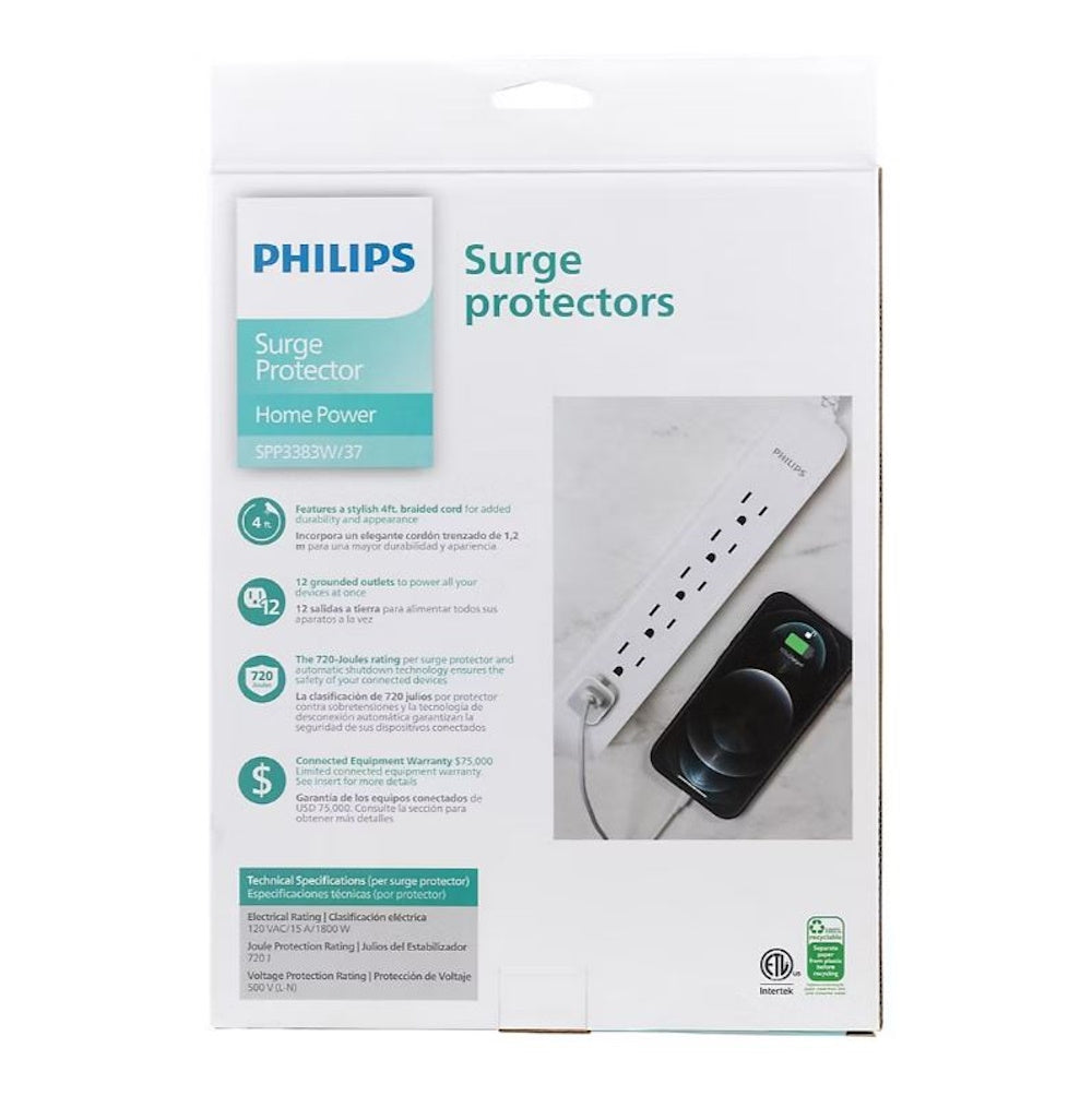 Philips 6-Outlet Surge Protector, 2 pack - White SPP3383W/37-T1-DI1
