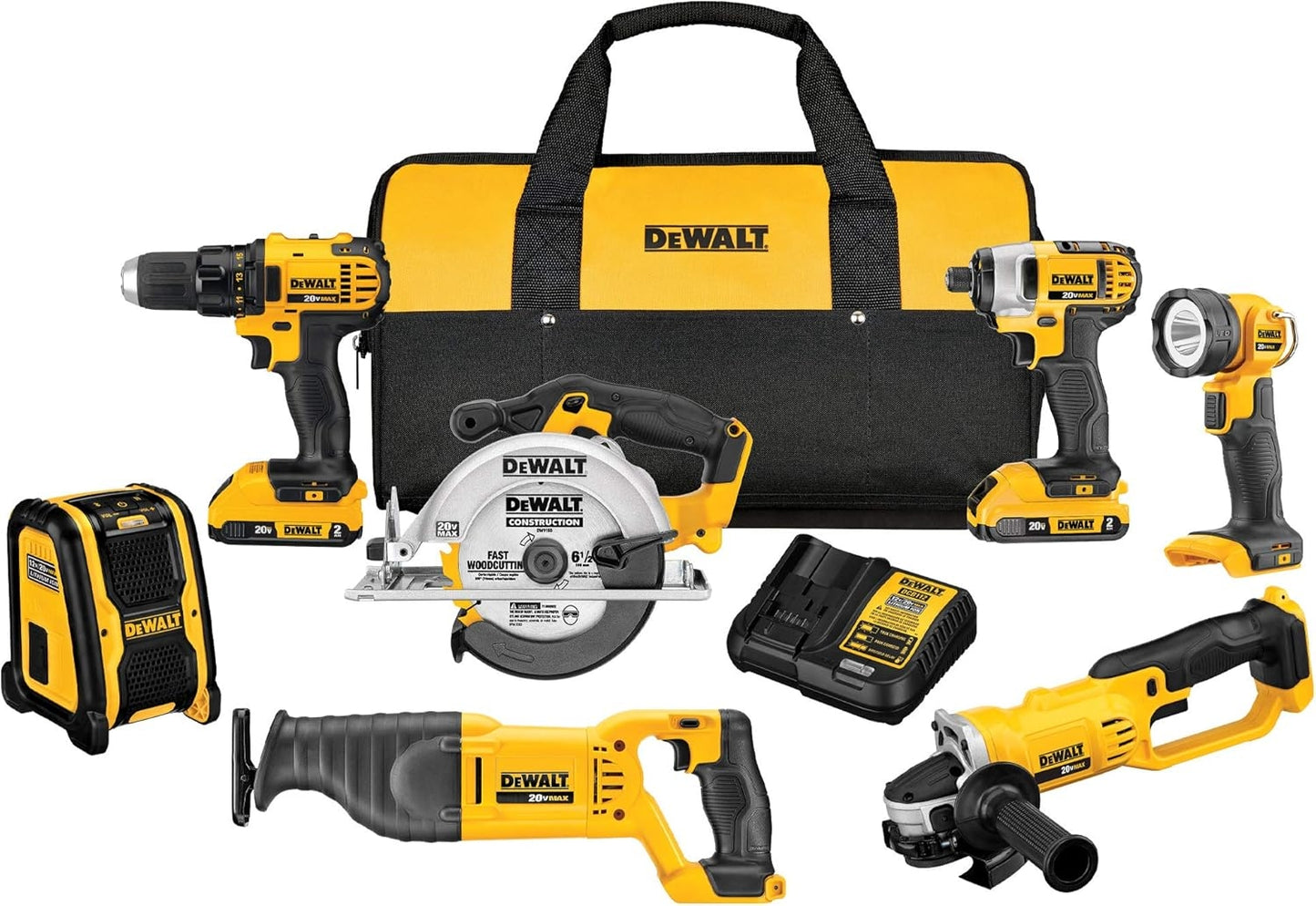 DEWALT 20V MAX Cordless 7 Tool Combo Kit with (2) 20V 2.0Ah Batteries and Charger