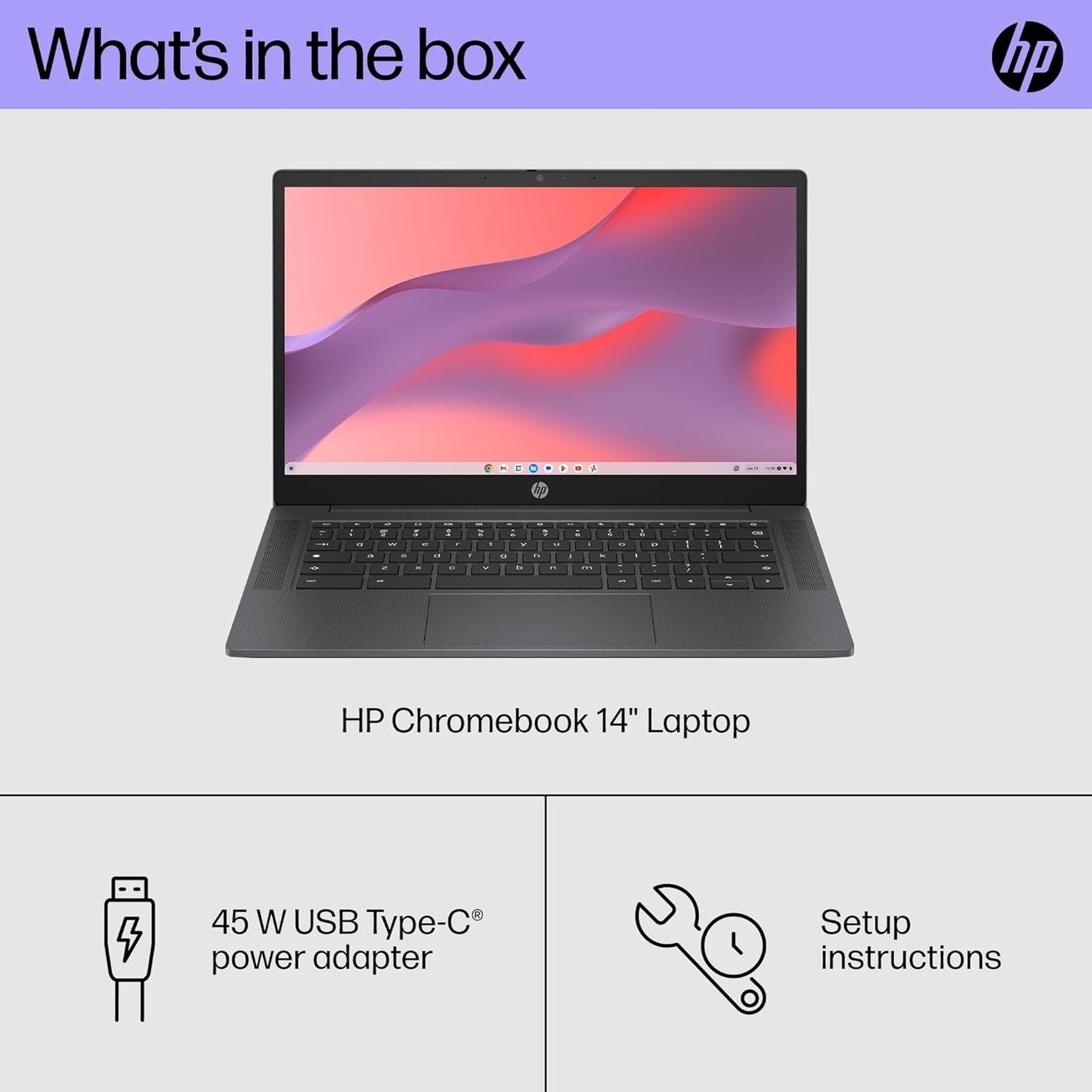HP Chromebook 14" HD Display Intel N100 4GB/ 64 GB Intel UHD Graphics, Chrome OS 9P988UA
