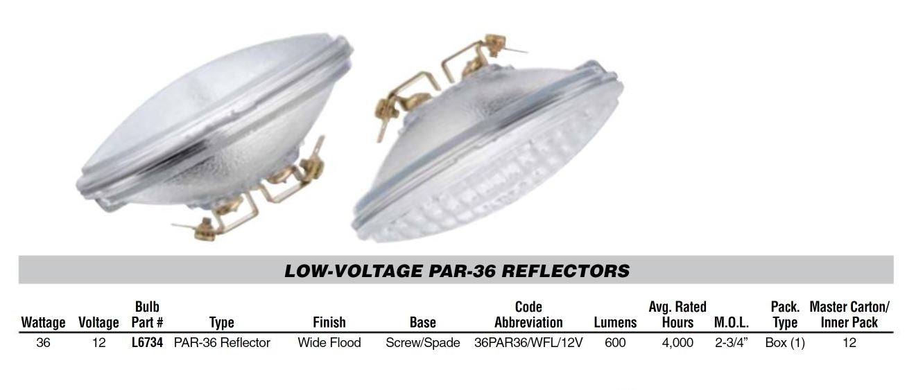 Luminance PAR-36 WFL Halogen 36W 12V Wide Flood Lamp Light Bulb - L6734