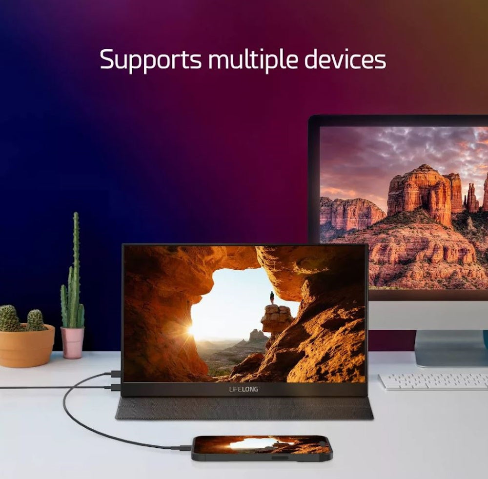 Lifelong 1920 x 1080 15.6" 1080P Portable Monitor G70-T: IPS, Built-In Speakers, 60Hz, HDMI & USB-C