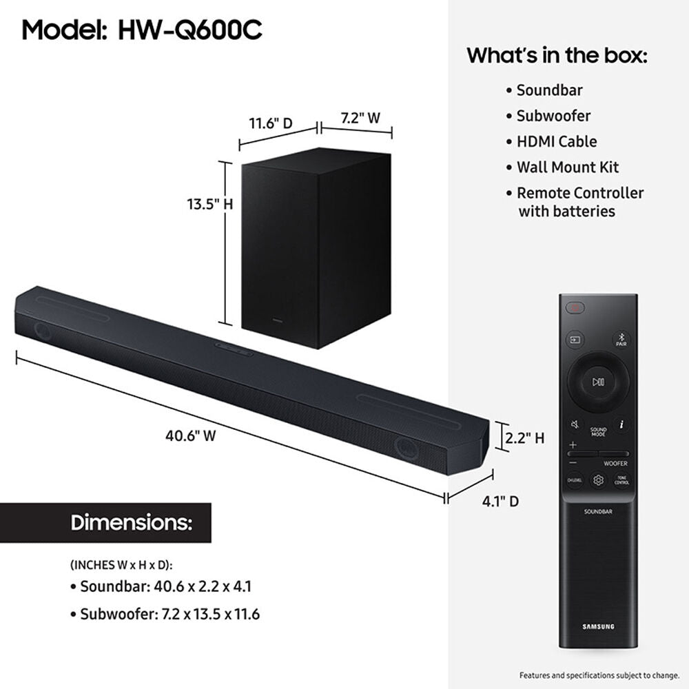 Samsung Q Series HW-Q600C 360W 3.1.2-Channel Dolby Atmos Soundbar System