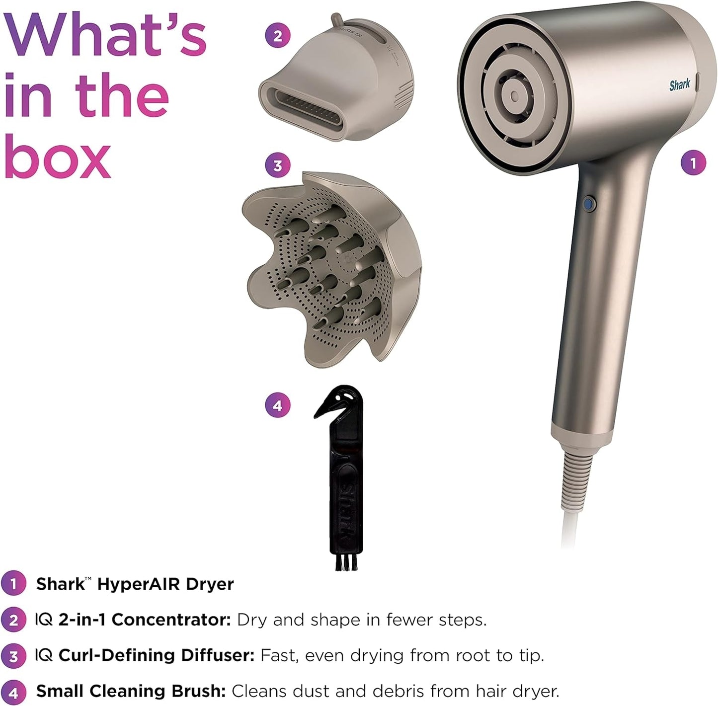 Shark Hair Blow Dryer HyperAIR Fast-Drying IQ 2-in-1 - HD113BRN