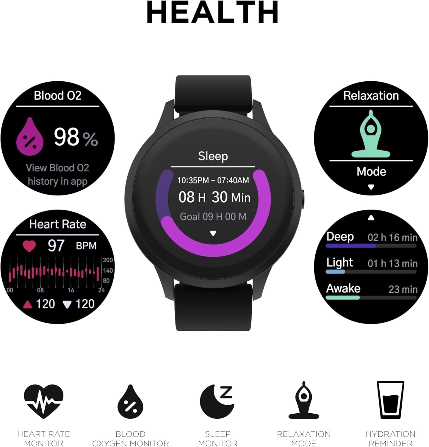 Itouch Sport 4 Unisex Adult Black Smart Watch, 43.2mm TP4R01-G02