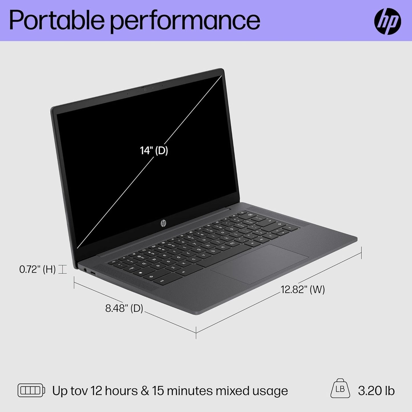 HP Chromebook 14" HD Display Intel N100 4GB/ 64 GB Intel UHD Graphics, Chrome OS 9P988UA