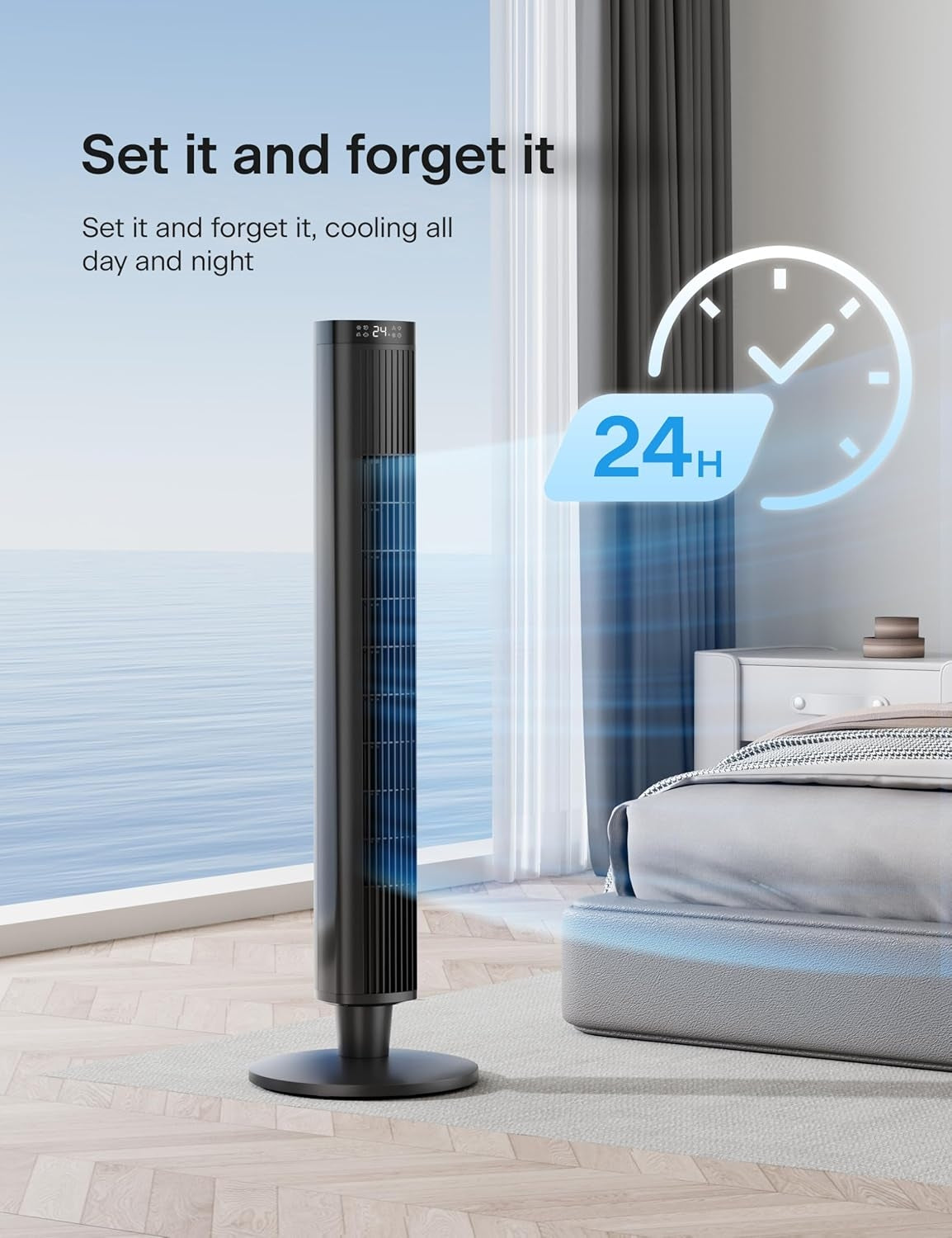 PELONIS 42-Inch 6 Speeds, 4 Modes Tower Fan for Bedroom – 26ft/s, 90° Oscillating Tower Fan with Remote Control PFZ42R0APK