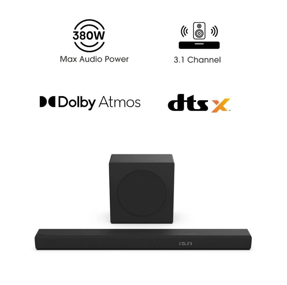 Hisense 3.1 Channel 380W Soundbar w/ Wireless Subwoofer & Dolby Atmos R632