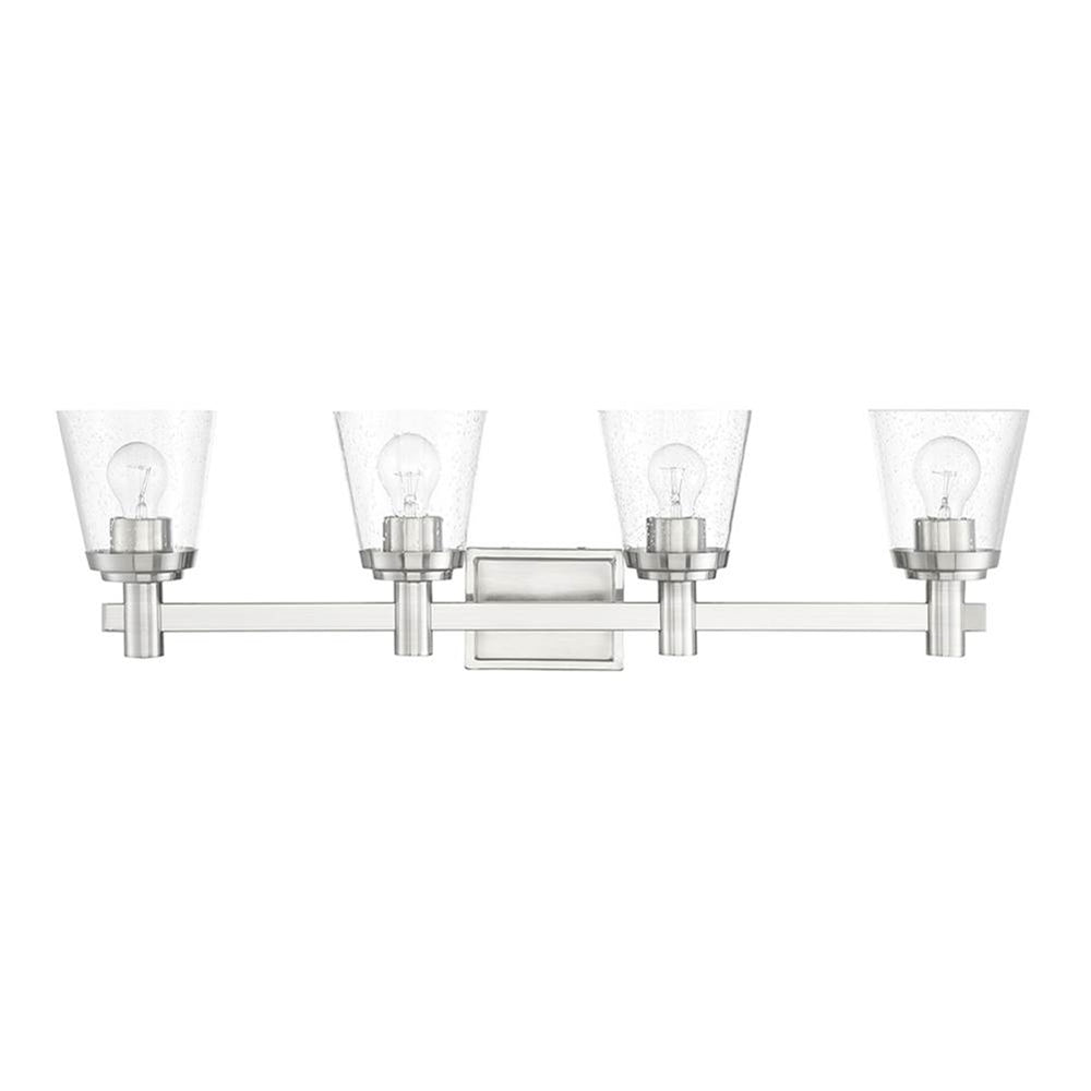 Sunset Lighting Riella 4-Light Mb Vanity Clear Seeded Glass Bright Satin Nickel F24104-80