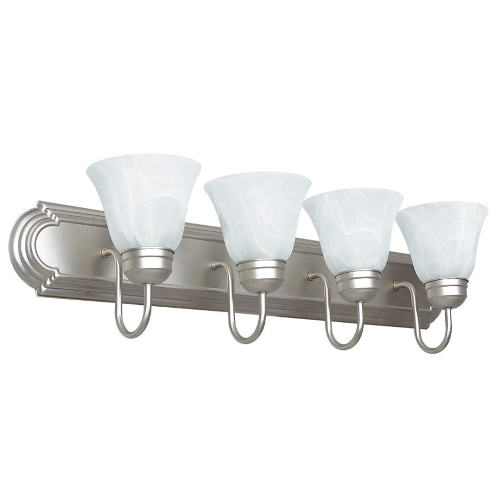 Sunset Lighting 4-Light Bath Vanity, Satin Nickel Finish w/ Faux Alabaster Glass F3564-53