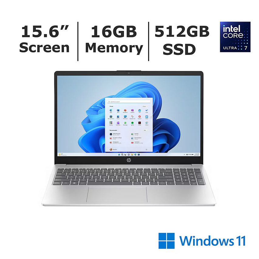 HP 15.6" Laptop Touchscreen Intel Core Ultra 7 16GB 512GB Win11 Natural Silver 9X5S7UA