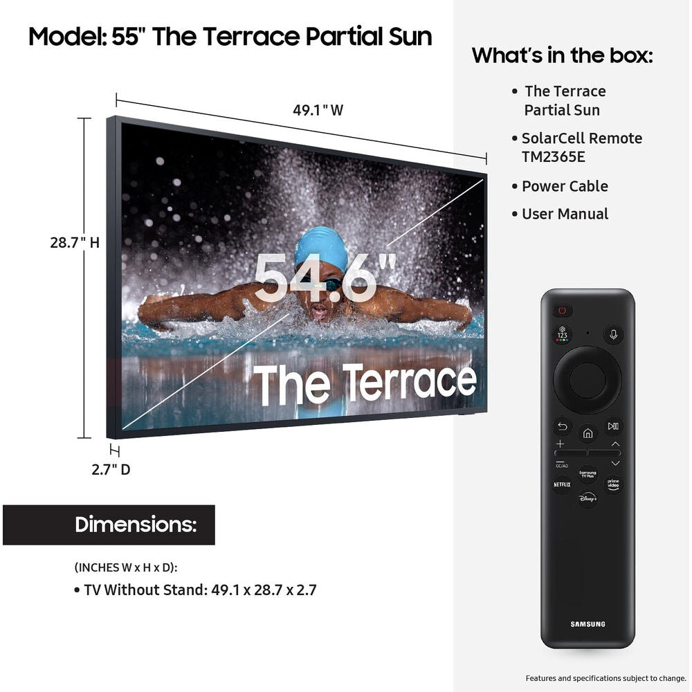 Samsung The Terrace 55" Class HDR UHD 4K Smart Partial Sun Outdoor QLED TV QN55LST7DAFXZA