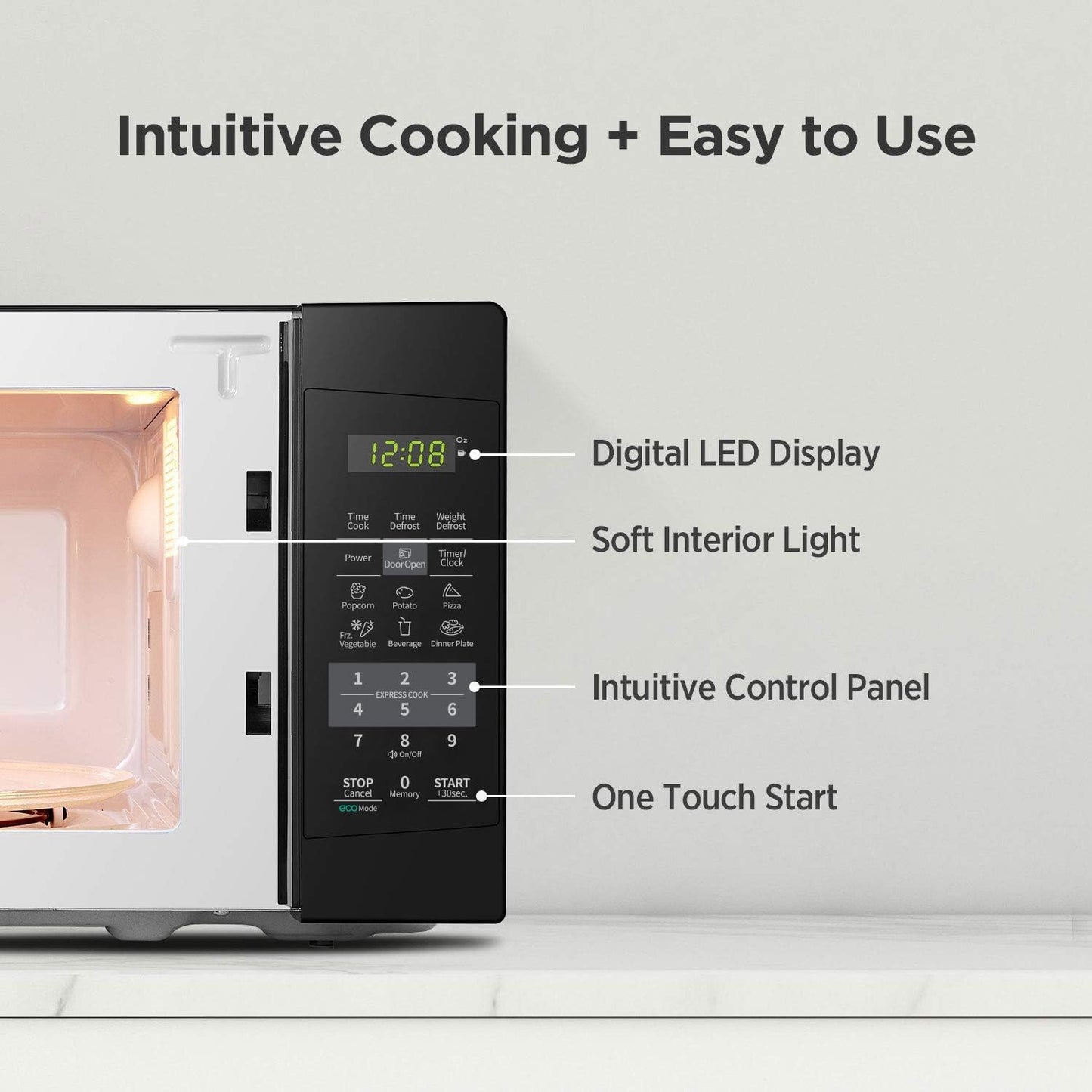 Comfee 0.7 cu. ft. 700 Watt Compact Countertop Microwave in Black with Safety lock, One-Touch Button and Eco Mode EM720CPL-PMB