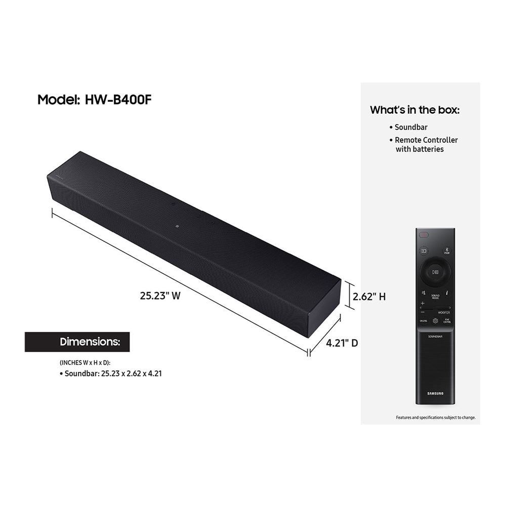 Samsung B-series HW-B400F 2.0 Channel Soundbar with Built in Subwoofer Black