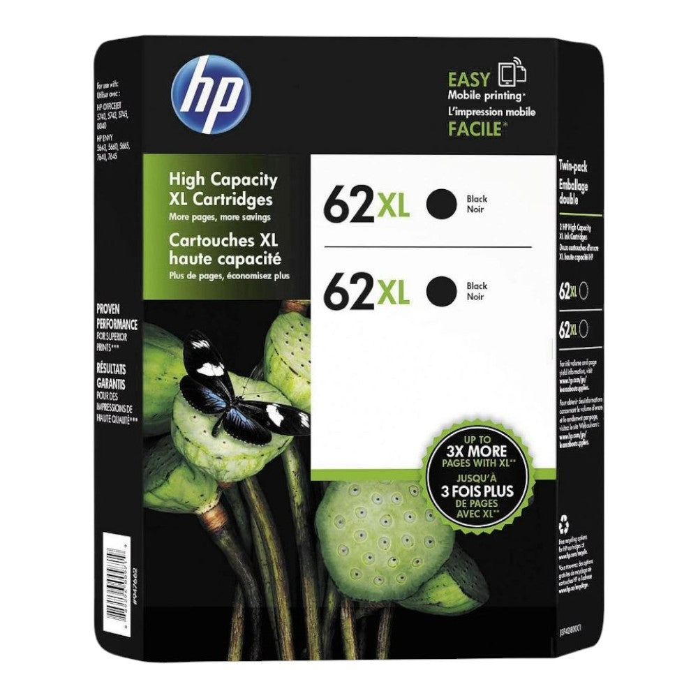 HP J3P42BN 62XL High Yield Original Ink Cartridge, Black, 2 Pack, 600 Page Yield