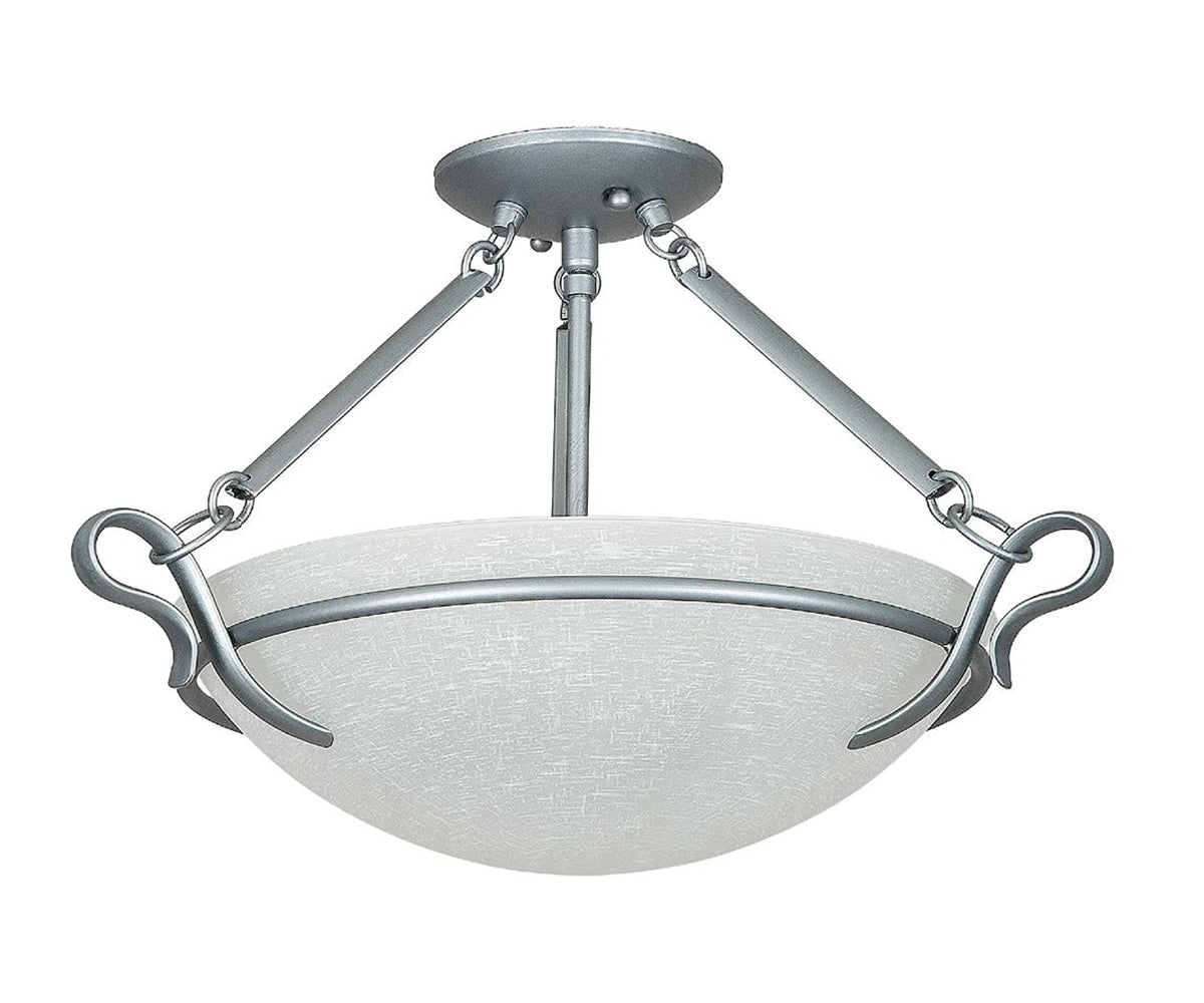 Sunset Lighting F5486-53 Semi Flush Mount with Linen Glass, Satin Nickel Finish