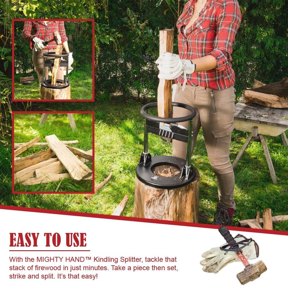 Effortless Mighty Hand Kindling Splitter - 7 lb Log Splitter with Splitting Wedge and Easy Assembly MH-1