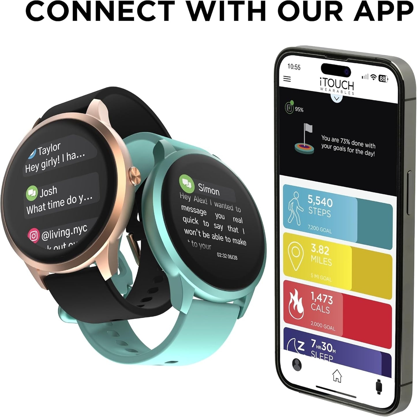 Itouch Sport 4 Unisex Adult Black Smart Watch, 43.2mm TP4R01-G02