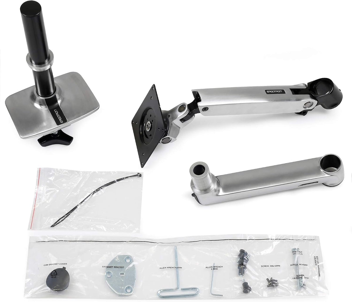 Ergotron - 24 Inches Screen Support Mounting Arm for Flat Panel Monitor - 20 Lbs - Black & Polished Aluminum 45-295-026