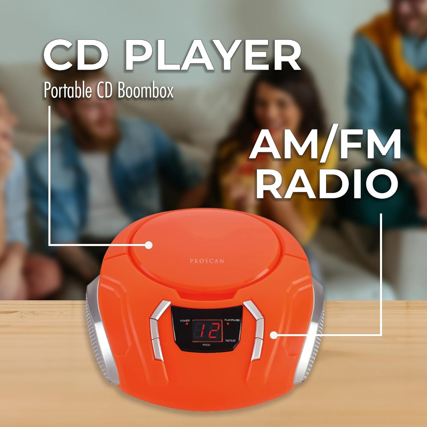 Proscan Portable CD Boombox with AM/FM Radio and AUX Orange PRCD261-ORANGE