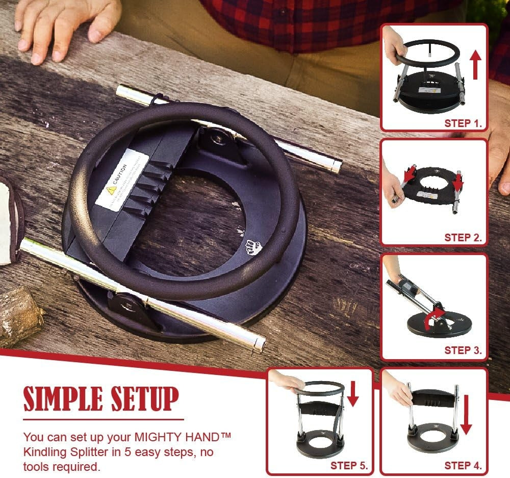 Effortless Mighty Hand Kindling Splitter - 7 lb Log Splitter with Splitting Wedge and Easy Assembly MH-1
