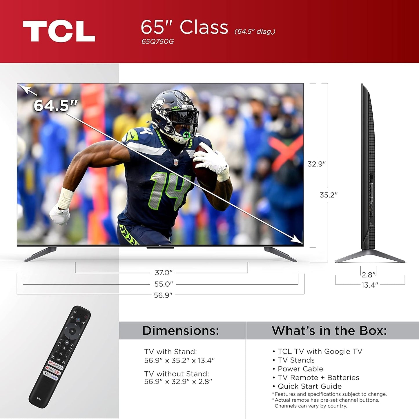 TCL 65" Class Q7 Series QLED 4K UHD HDR Smart TV with Google TV (2023) 65Q750G