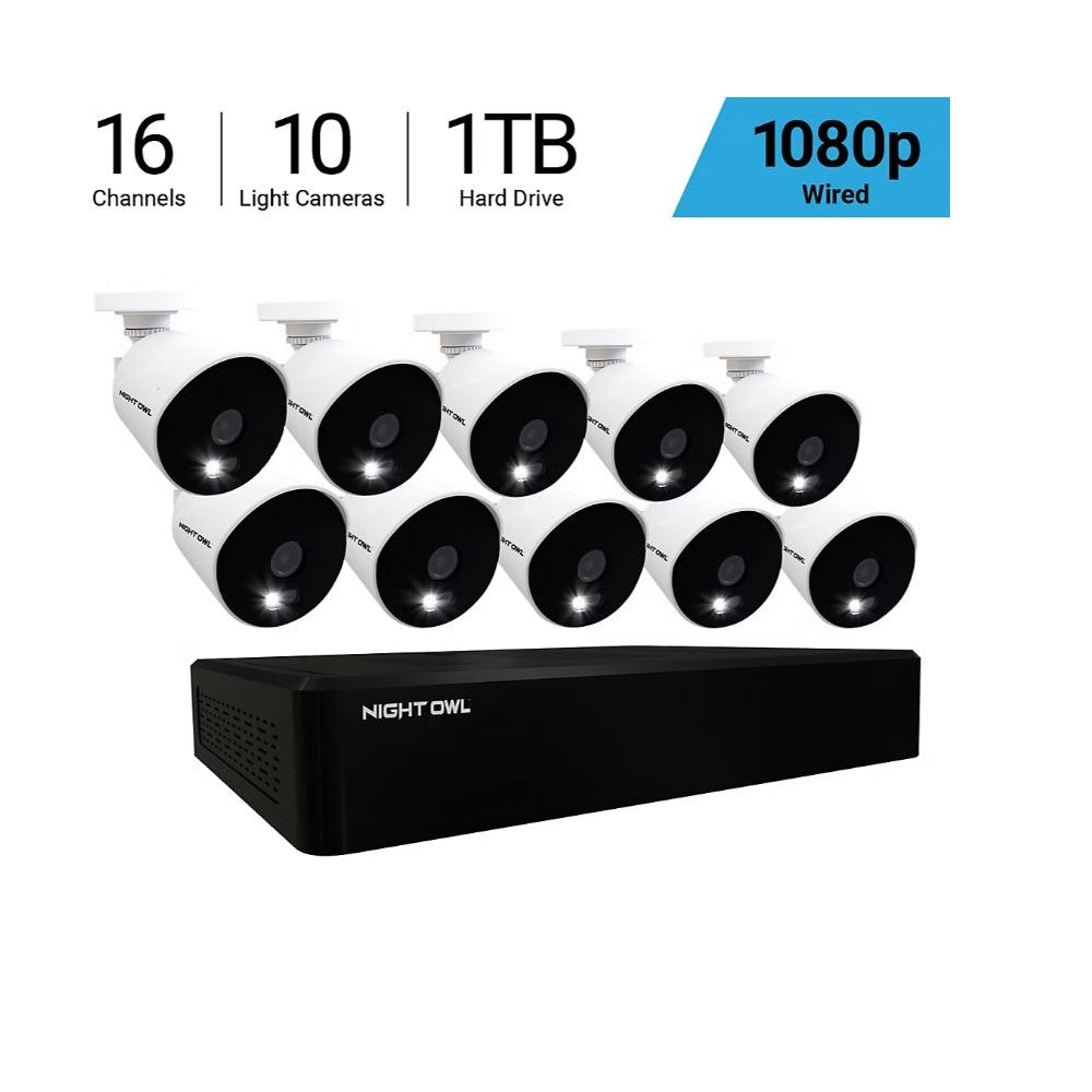 Night Owl 16-Ch 10-Camera 1080p Security System 1TB HDD DVR & Spotlights CL-D2P-16-110L