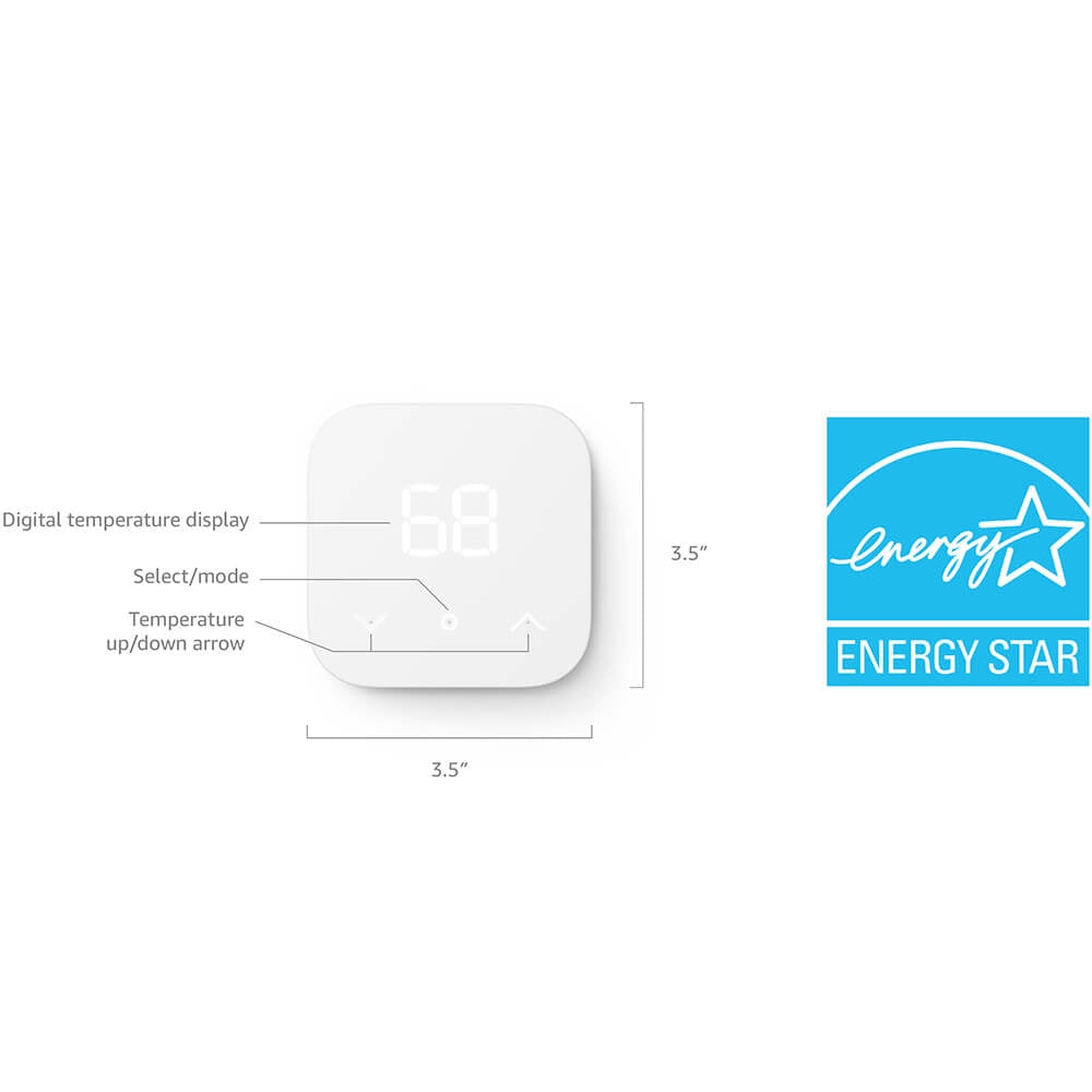 Amazon Smart Programmable Thermostat with Alexa, C-Wire Required - White B08J4C8871