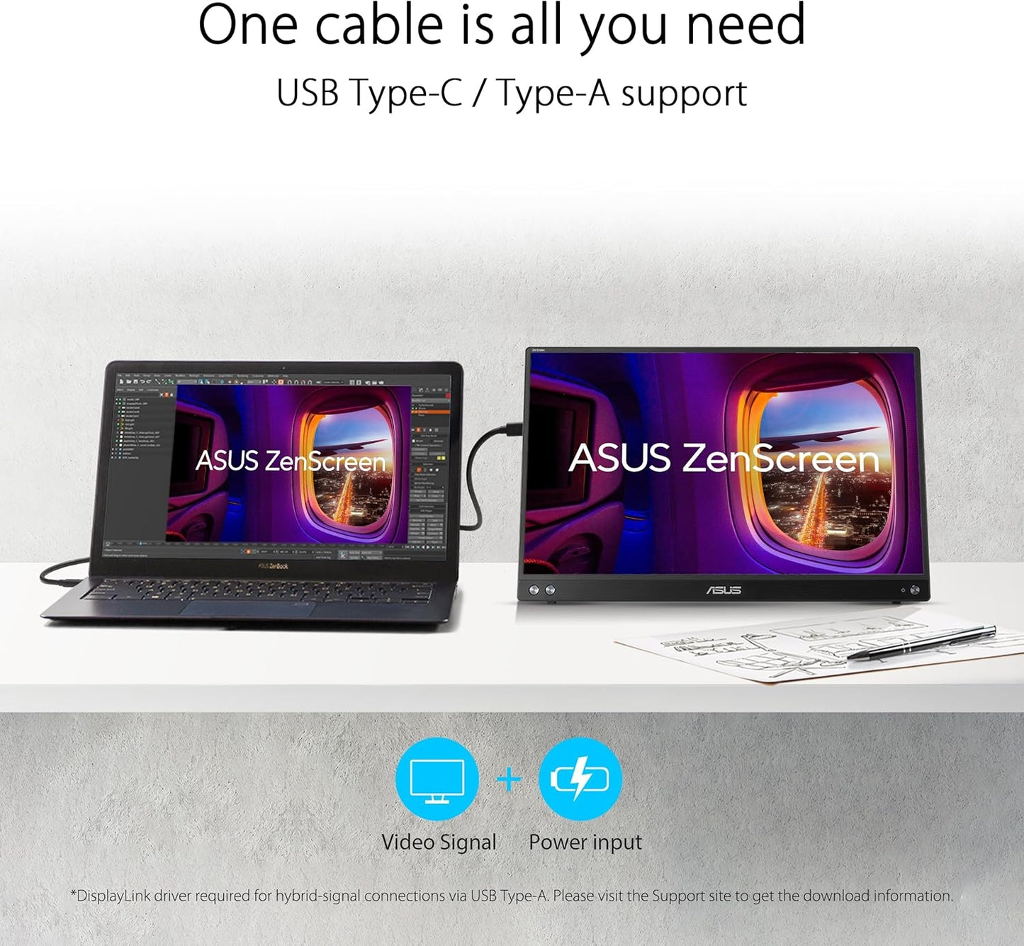 ASUS ZenScreen 15.6" 1080p 5ms 60Hz FHD Portable Monitor, IPS Panel, Ultra Thin, Kickstand Design MB16ACVR