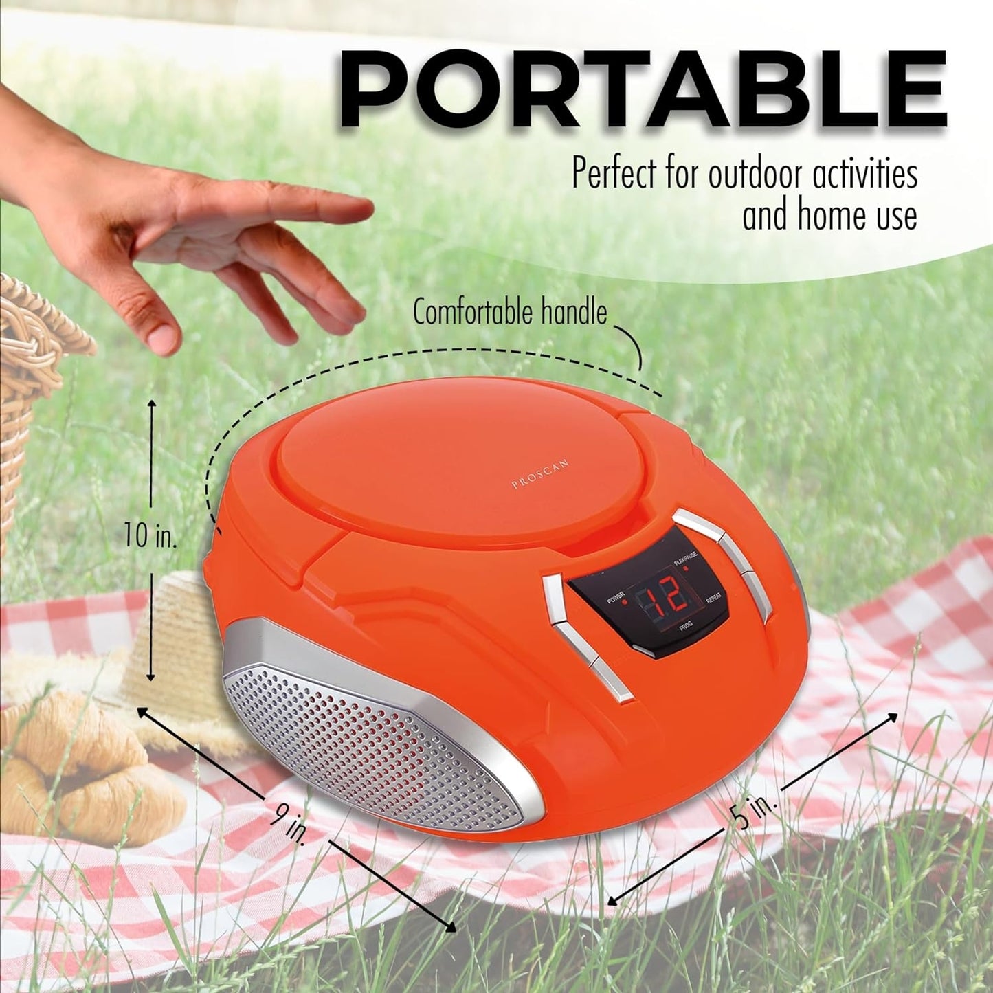 Proscan Portable CD Boombox with AM/FM Radio and AUX - Orange PRCD261-ORANGE