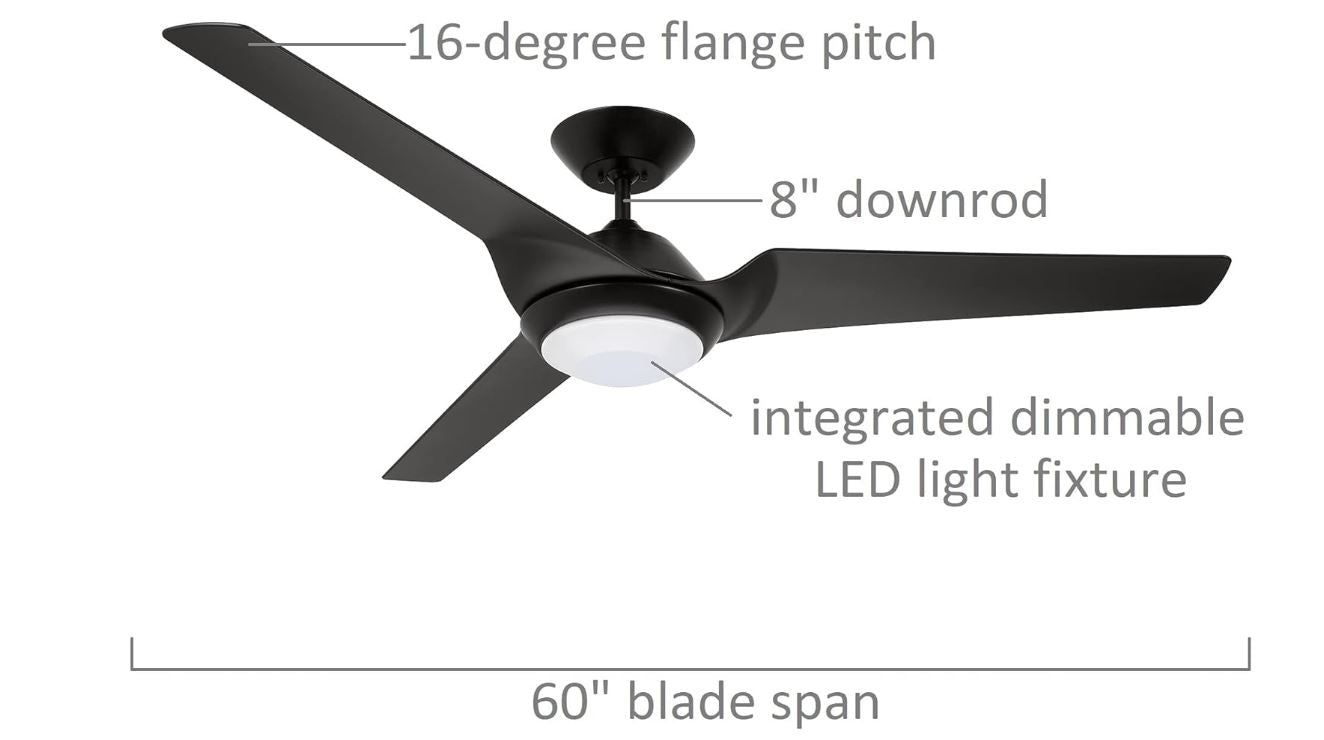 Kathy Ireland Home Luminance 60" Barbeque Black 3-Blade LED Ceiling Fan w/ Light Wall-mounted 3-Blade CF275BQ