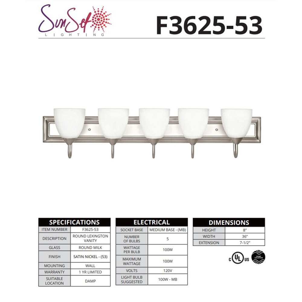 Sunset F3625-53 Sconce 5-Lights, Satin Nickel - 100W