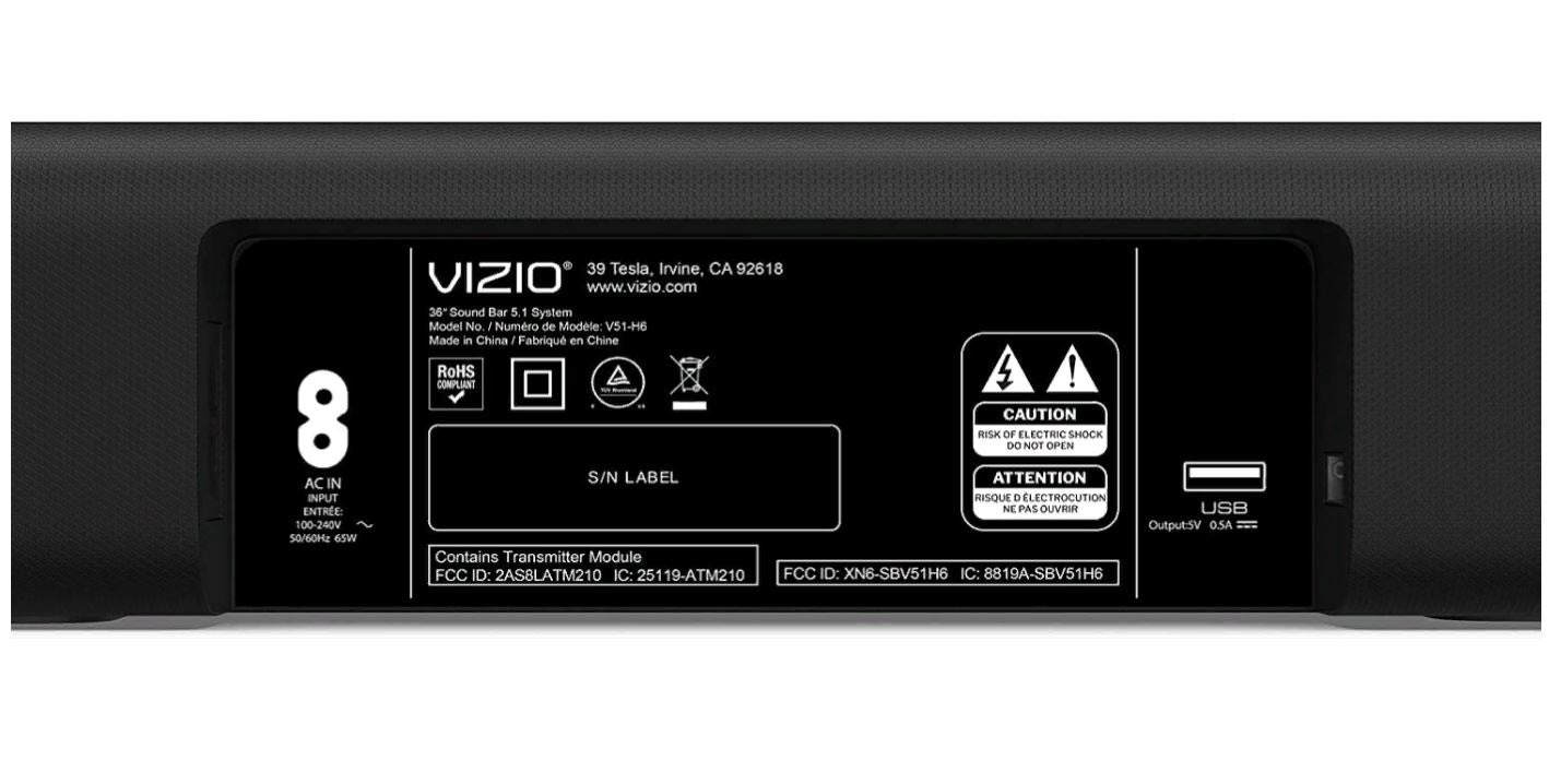 VIZIO V-Series Home Theater Sound Bar System Dolby Audio 5.1 / DTS Virtual:X - V51-H6