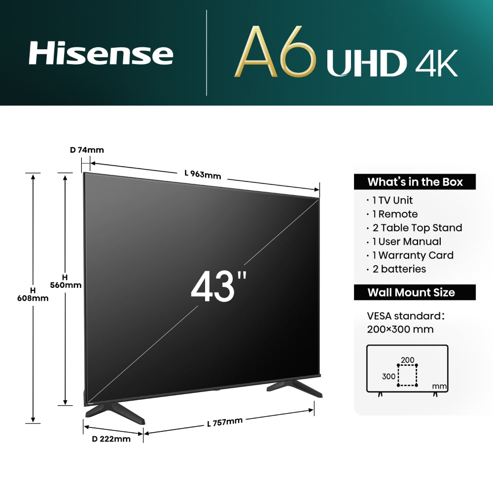 Hisense 43" Class A6 Series LED 4K UHD Smart Google TV 43A6N