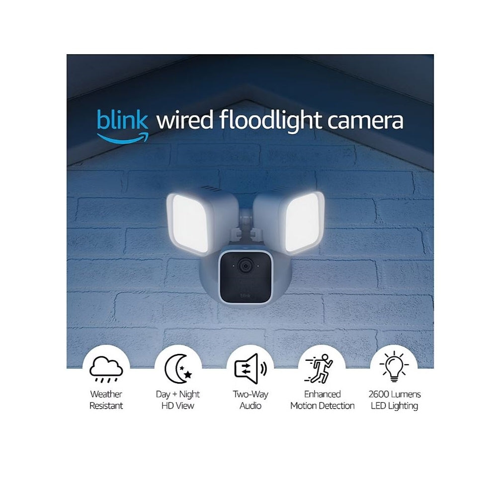 Blink 1080p Wired Floodlight Camera 2600 lumens HD live view Works w/ Alexa BFM00100UW