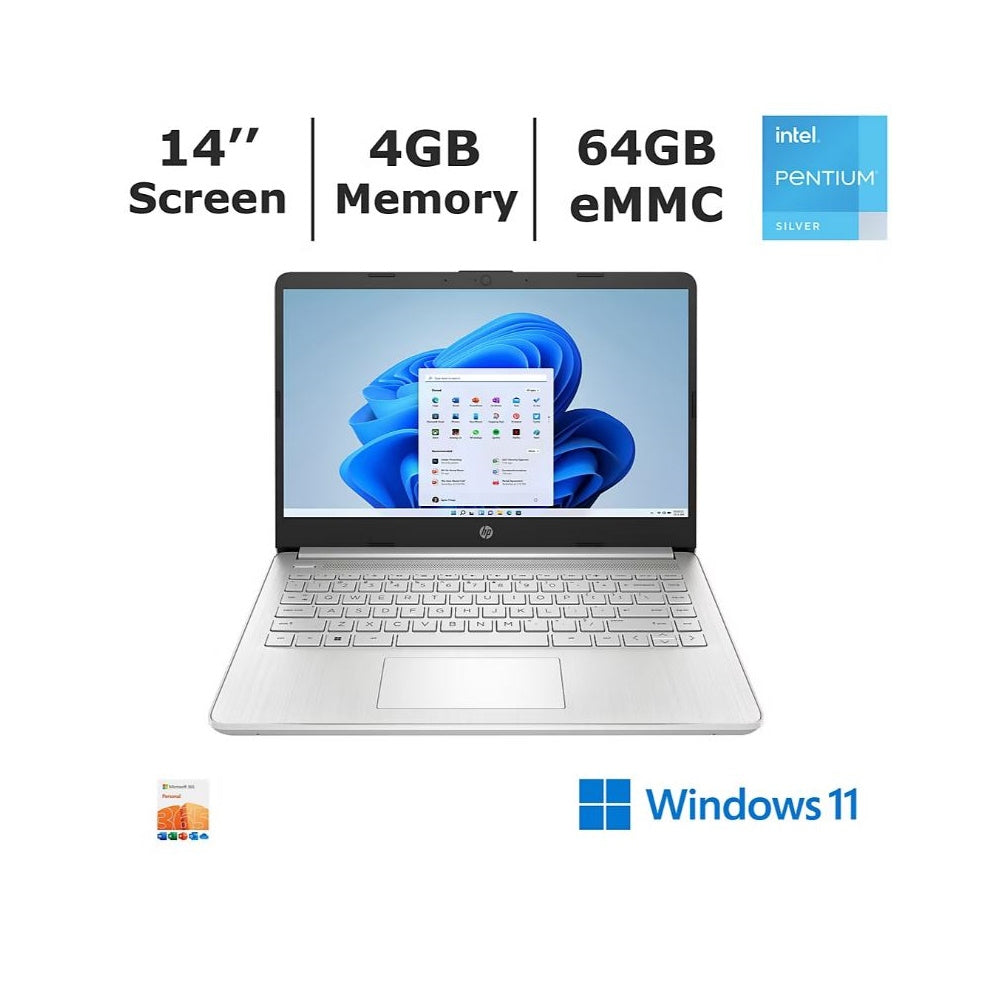 HP Laptop, Intel Pentium N5030 Processor, 4GB Memory, 64GB eMMc Silver 14-DQ0075NR  / 656V3UA#ABA