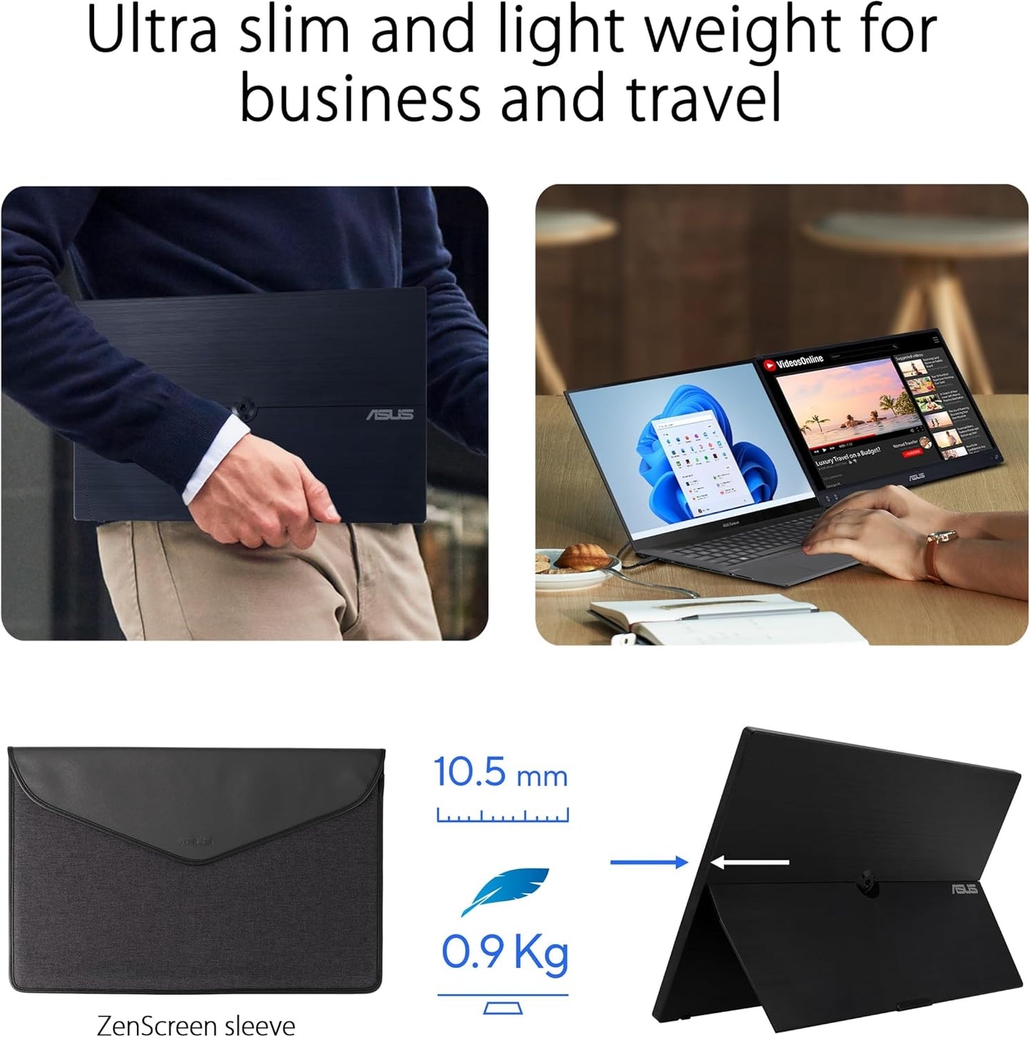 ASUS ZenScreen 15.6" 1080p 5ms 60Hz FHD Portable Monitor, IPS Panel, Ultra Thin, Kickstand Design MB16ACVR