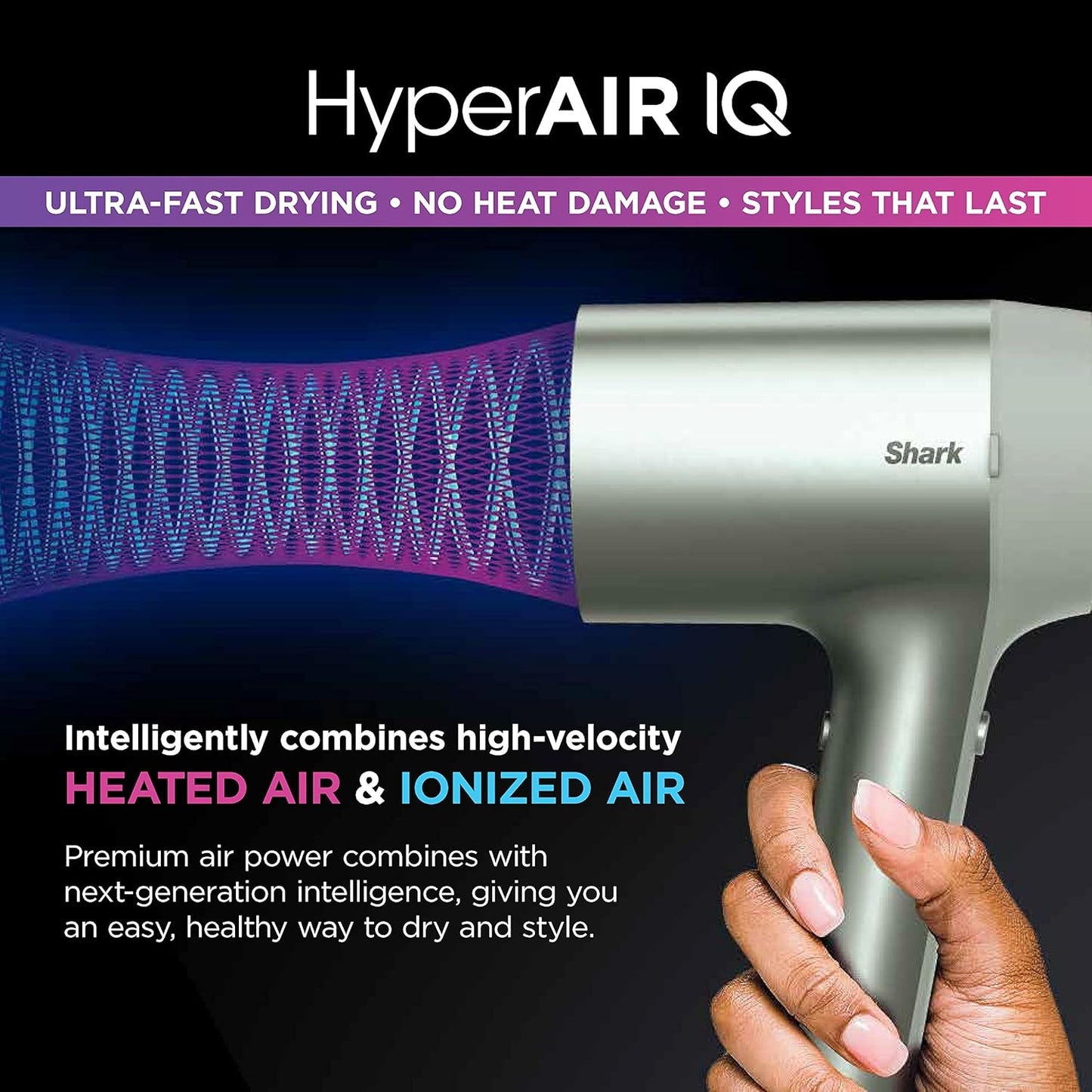Shark HyperAIR Fast-Drying Hair Blow Dryer w/ IQ 2-in-1 Concentrator and Styling Attachments HD112GNBRN