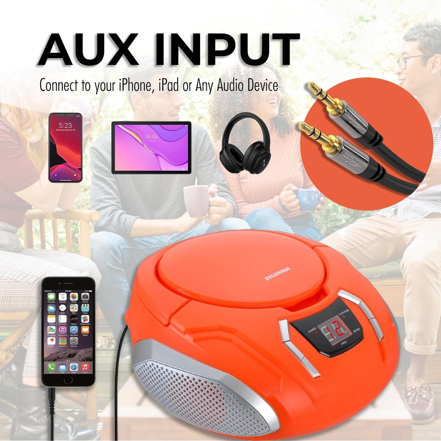 Proscan Portable CD Boombox with AM/FM Radio and AUX Orange PRCD261-ORANGE