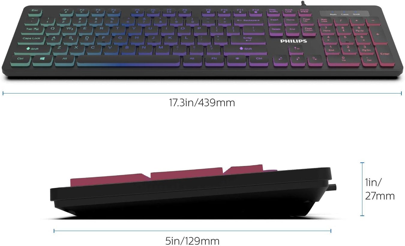 PHILIPS Compact Wired Keyboard | Ultra-Slim Low-Profile Chiclet PC Keyboard SPK8264