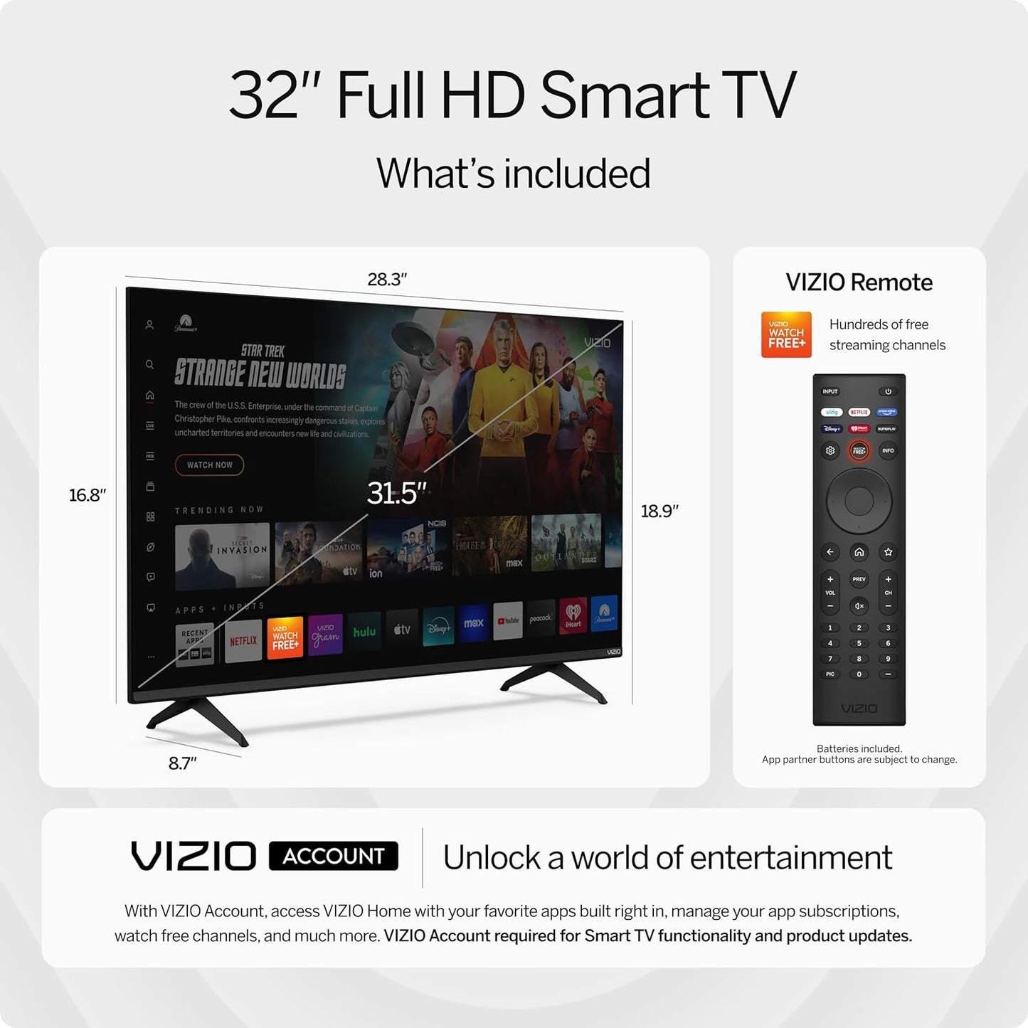 VIZIO 32” Class Full HD 1080p LED Smart TV VFD32M-0807