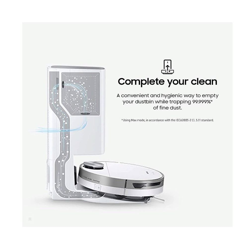 Samsung Jet Bot+ White Auto Charging Robotic Vacuum HEPA Filter and Automatic Dirt Disposal VR30T85513W/AA