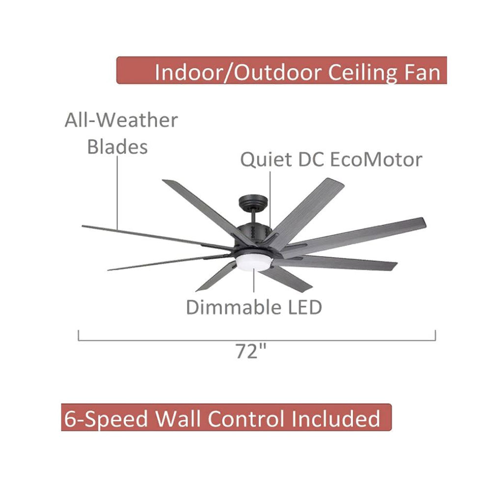 Emerson Aira Eco 72" Outdoor Damp Graphite Ceiling Fan LED Light - All-Weather Driftwood Blades CF985LGRT
