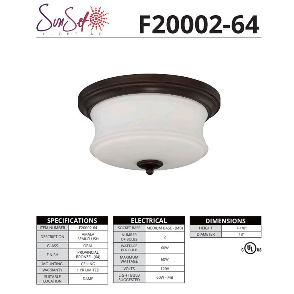 Luminance Amala 2-Light Flush Mount - Provincial Bronze F20002-64