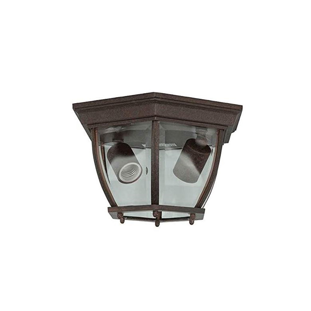 Sunset Lighting 2-Light Outdoor Flush Mount, Curved Rubbed Bronze Finish w/ Clear Beveled Glass F7898-62