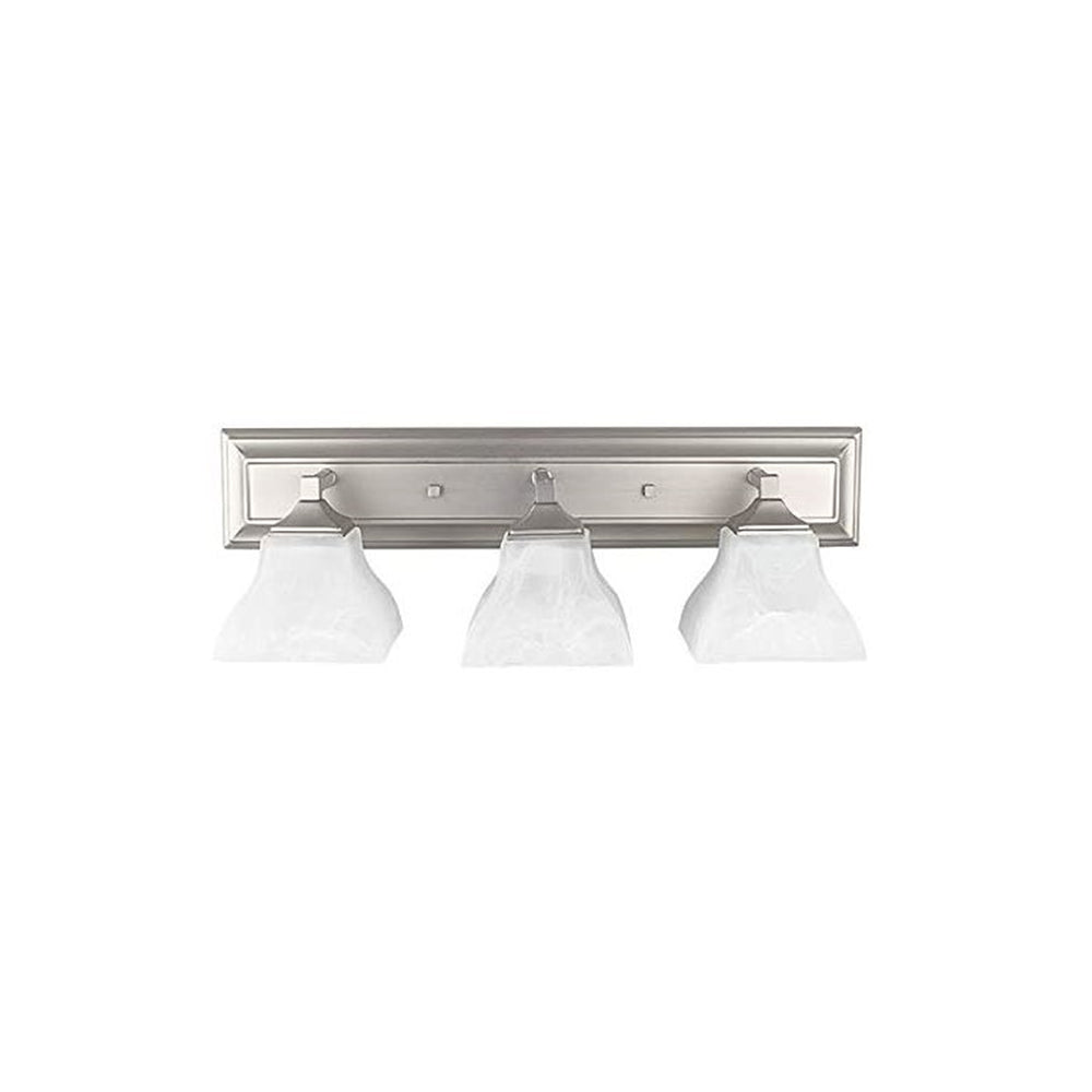 Sunset Lighting 3-Light Vanity Faux Alabaster Glass, 3-Arm Dimmable Bright Satin Nickel Finish F3643-80